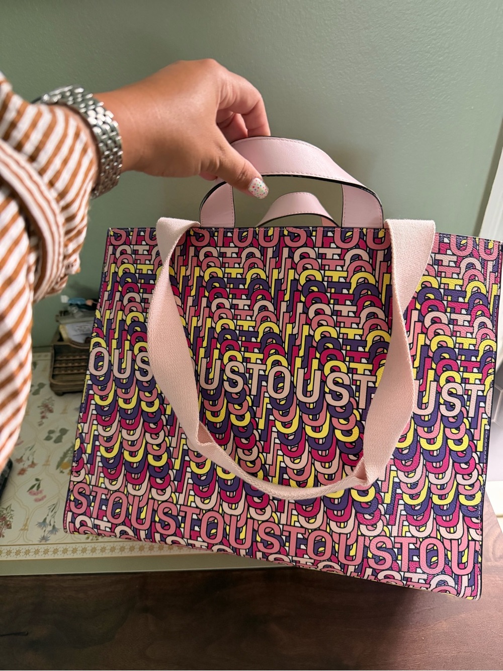 Tous Pink Multicolor Logo Print Tote